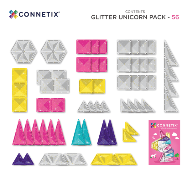 Connetix - Glitter Unicorn Pack | 56 Stuks - Afbeelding 2